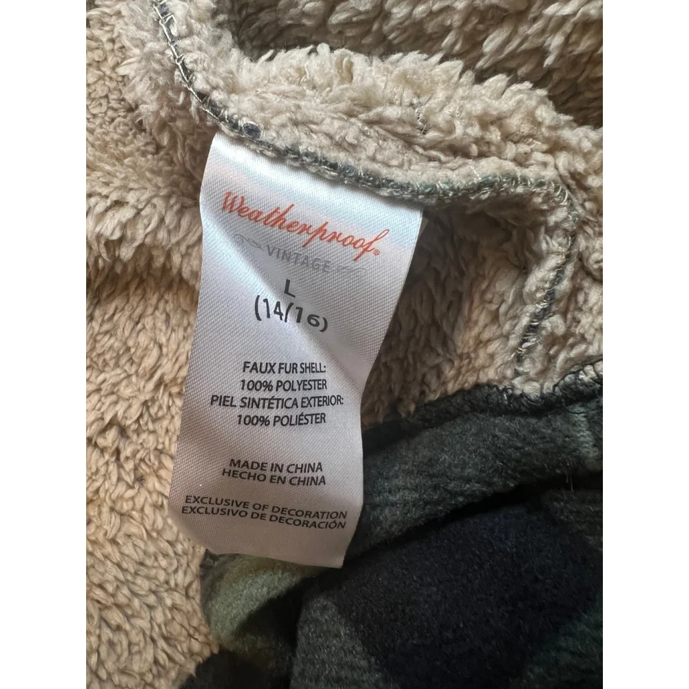 NWT Weatherproof Shacket Shirt Jacket Green & Black Buffalo Plaid Sherpa Lined